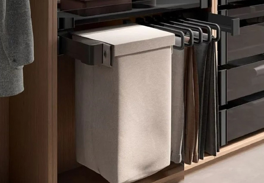 КОМПЛЕКТ Мешок для белья 450 мм Конеро W 810-870 мм, D 475 мм; мешок широкий 1 шт; вешалки 5 шт; черный Kessebohmer | официальный магазин